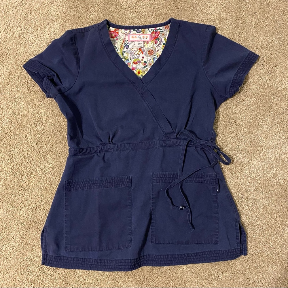 Koi Stretch XXS Navy Blue Scrub Top